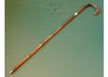 Antique Root-Ball Sword Cane Circa 1890. Diagonally Ridged Silver Collar #4