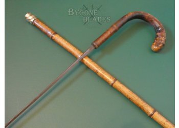 Antique Root-Ball Sword Cane Circa 1890. Diagonally Ridged Silver Collar #8