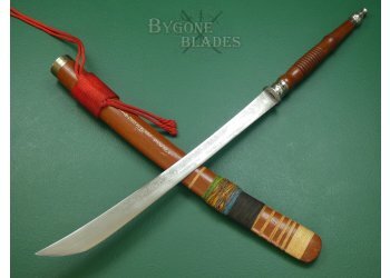 Burmese Dha Sword. Etched Blade. #2311002 #2