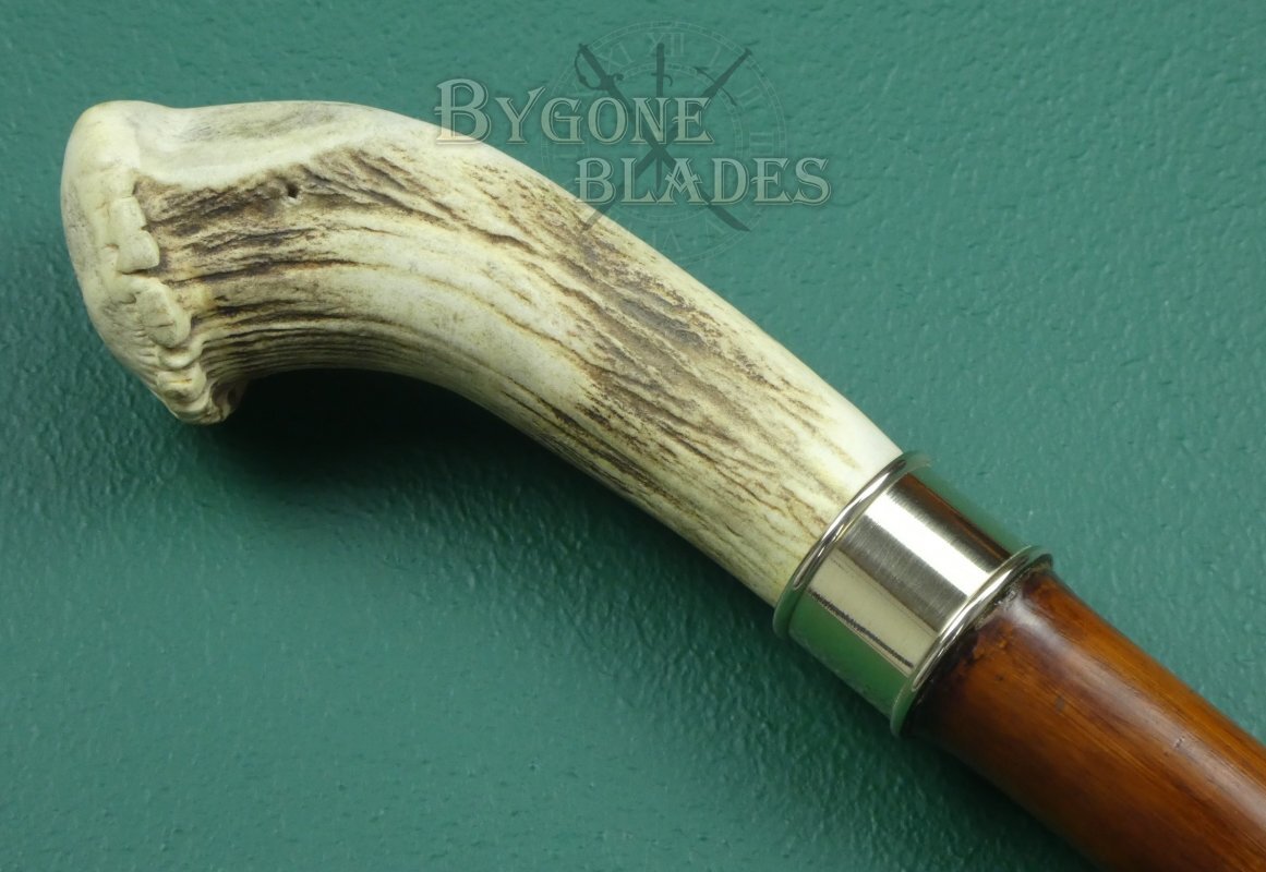 Antique Antler Handled Sword Cane. Double Edged Blade Bygone Blades