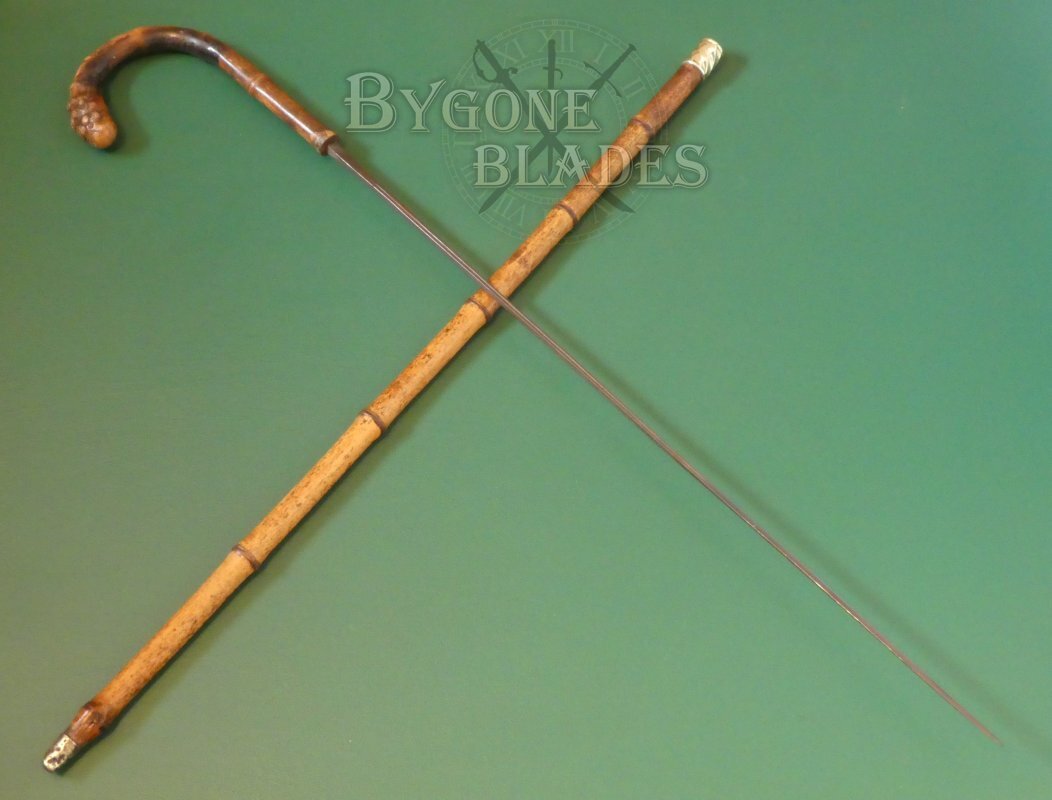 Antique RootBall Sword Cane Circa 1890. Diagonally Ridged Silver