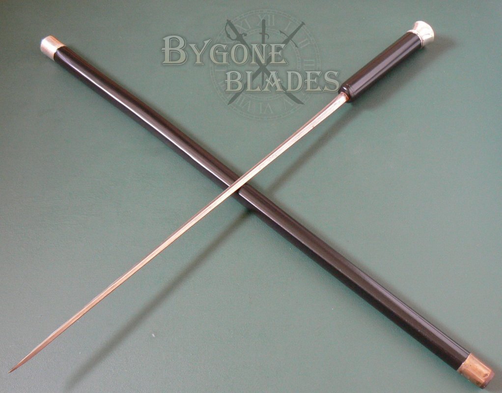 British Victorian Gentlemans Ebonised Sword Cane Dated 1894 Bygone Blades