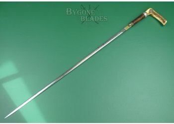 19th Century Antler Handle Sword Cane. Etched Double-Edged Blade #5