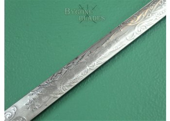 19th Century Antler Handle Sword Cane. Etched Double-Edged Blade #9