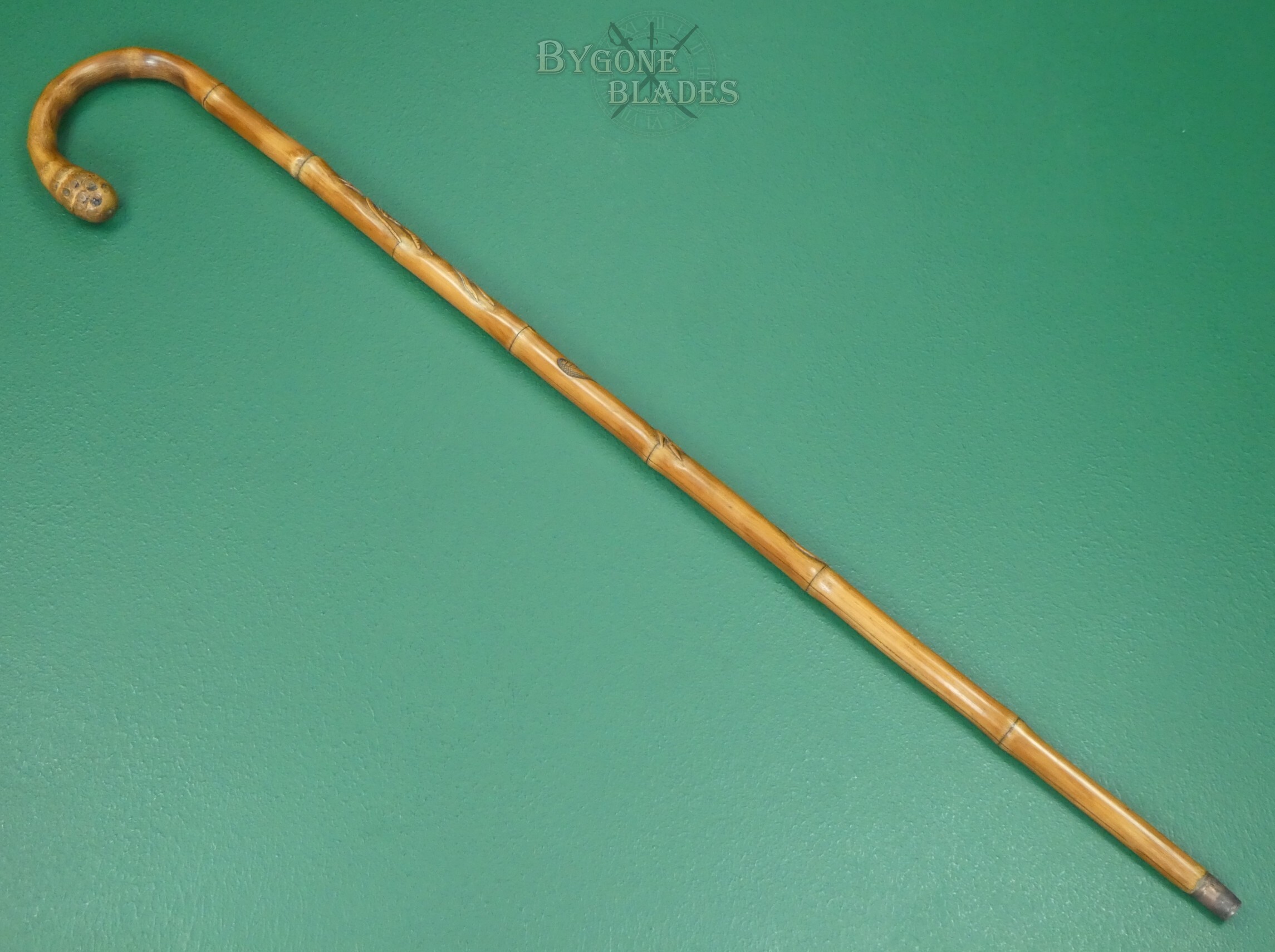 19th Century Carved Bamboo Sword Cane. Maker Signed. #2607011 #3