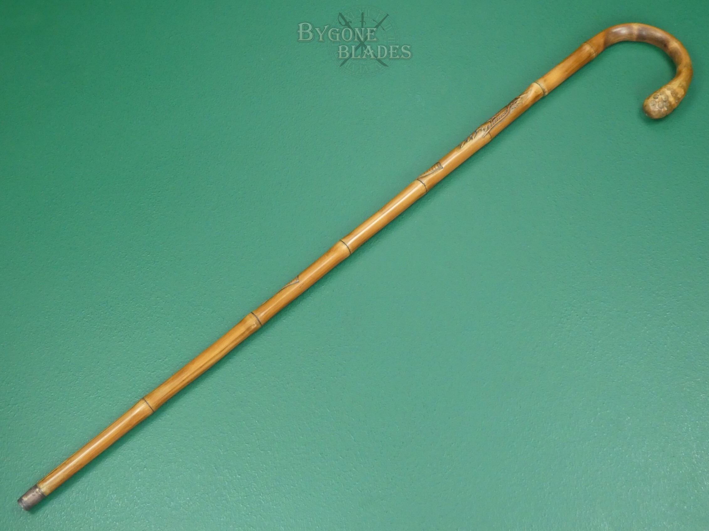 19th Century Carved Bamboo Sword Cane. Maker Signed. #2607011 #4