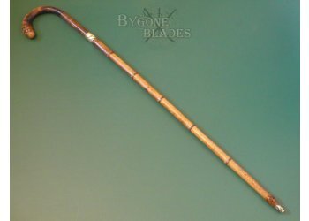 Antique Root-Ball Sword Cane Circa 1890. Diagonally Ridged Silver Collar #3