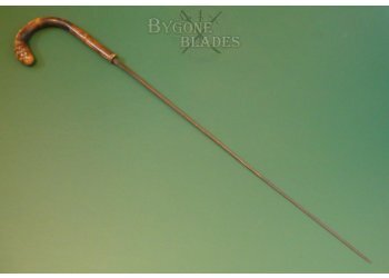 Antique Root-Ball Sword Cane Circa 1890. Diagonally Ridged Silver Collar #5