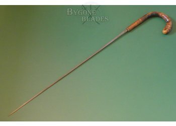 Antique Root-Ball Sword Cane Circa 1890. Diagonally Ridged Silver Collar #6