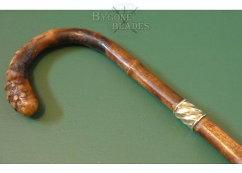Antique Root-Ball Sword Cane Circa 1890. Diagonally Ridged Silver Collar #9