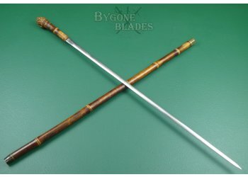 British 19th Century Root-Ball Sword Cane. Double-Edged Blade. #2106006 #1
