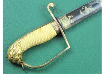 British Blue &amp; Gilt George III Royal Navy Officer&#039;s Sword. Drury. London #10