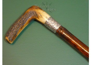 British Jonathan Howell Sword Cane 1879. Double Edged Blade. Hallmarked Silver Collar #9