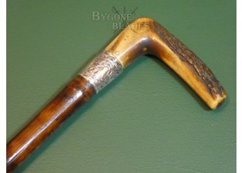 British Jonathan Howell Sword Cane 1879. Double Edged Blade. Hallmarked Silver Collar #10