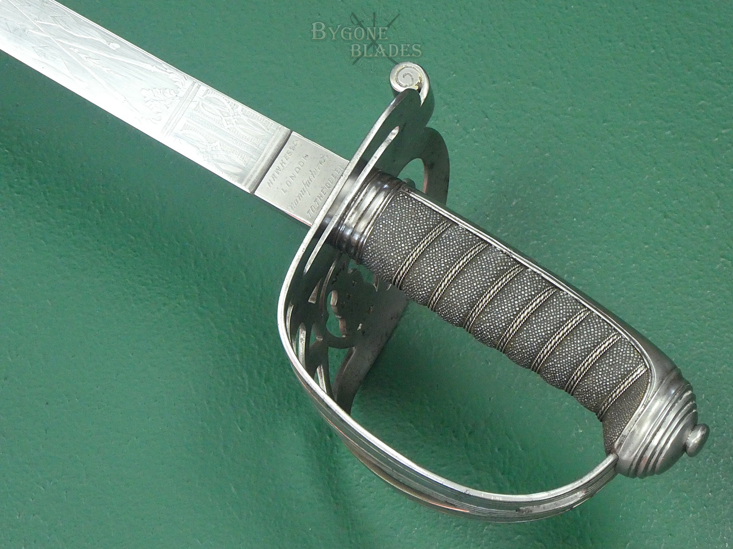 British Rifle Officers Sword. Hawkes &amp; Co. Scarce Unfullered Blade Variant. #2608002 #12