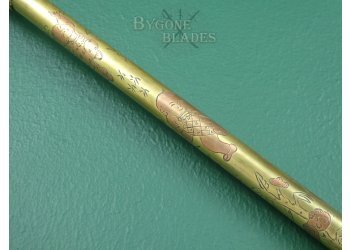 Chinese 19th Century Sword Cane. Brass &amp; Copper Inlay. Signed #9