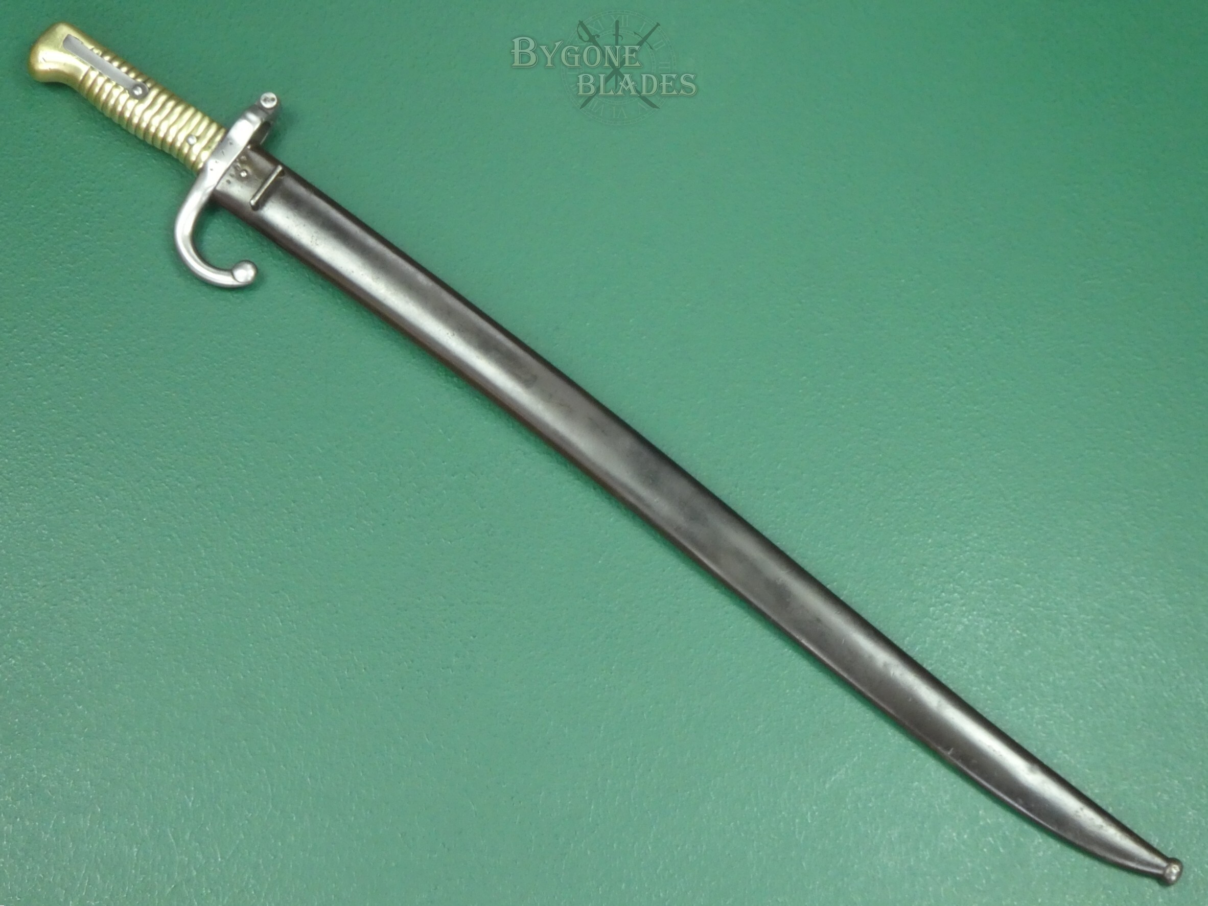 French 1866 Chassepot Yataghan Sword Bayonet. St. Etienne 1871. Matching Scabbard. #2608015 #3