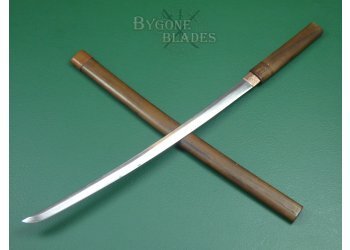 Japanese Long Wakizashi. Gunome Midare Hamon. Signed Tang. Unusual Shira Saya. #2201003 #2