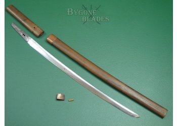 Japanese Long Wakizashi. Gunome Midare Hamon. Signed Tang. Unusual Shira Saya. #2201003 #7